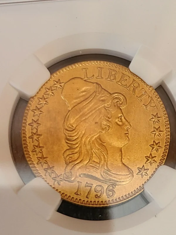 1796/5 DRAPED BUST 5.00 GOLD HALF EAGLE, NGC  AU DETAILS, VERY RARE OVERDATE! - Image 6