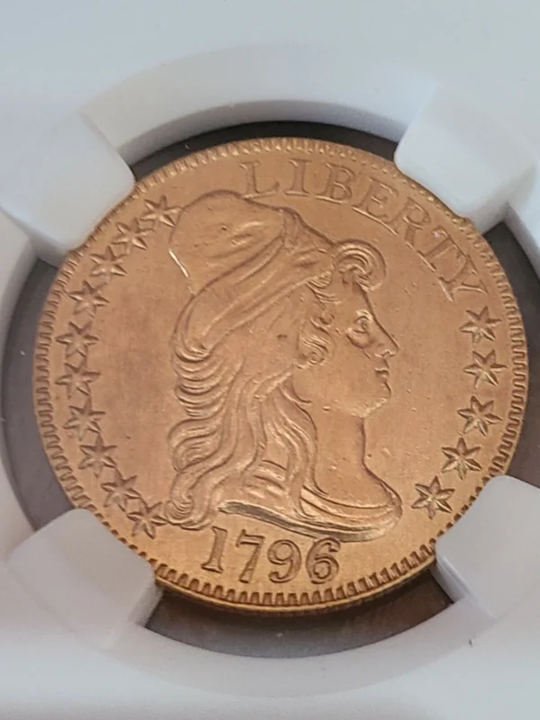 1796/5 DRAPED BUST 5.00 GOLD HALF EAGLE, NGC  AU DETAILS, VERY RARE OVERDATE! - Image 7