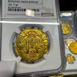 PERU 8 ESCUDOS 1705 NGC AU DETAILS PIRATE GOLD COINS DOUBLOON TREASURE