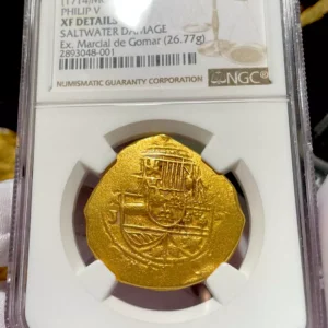 MEL FISHER COA MEXICO 1714 1715 FLEET SHIPWRECK 8 ESCUDOS NGC XF  PIRATE GOLD