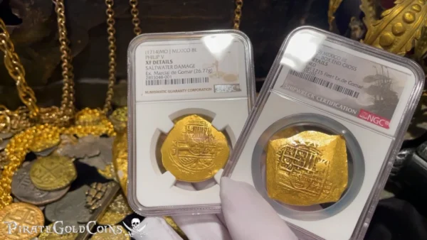 MEL FISHER COA MEXICO 1714 1715 FLEET SHIPWRECK 8 ESCUDOS NGC XF  PIRATE GOLD - Image 2