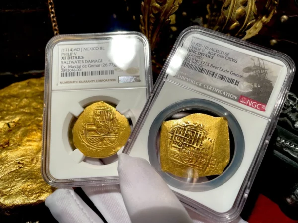 MEL FISHER COA MEXICO 1714 1715 FLEET SHIPWRECK 8 ESCUDOS NGC XF  PIRATE GOLD - Image 4