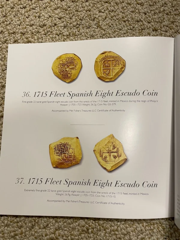 MEL FISHER COA MEXICO 1714 1715 FLEET SHIPWRECK 8 ESCUDOS NGC XF  PIRATE GOLD - Image 5