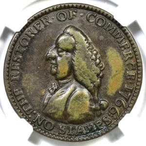 1766 W-8345 NGC XF 45 William Pitt Farthing Colonial Copper Coin 1/4P
