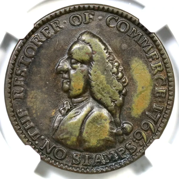 1766 W-8345 NGC XF 45 William Pitt Farthing Colonial Copper Coin 1/4P