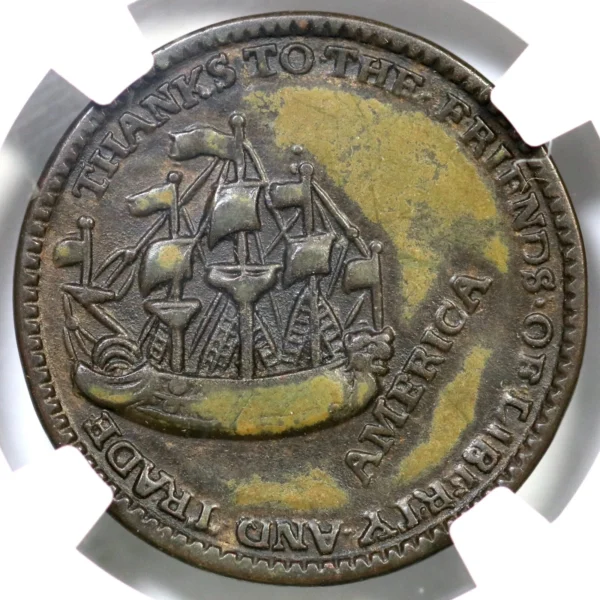 1766 W-8345 NGC XF 45 William Pitt Farthing Colonial Copper Coin 1/4P - Image 2