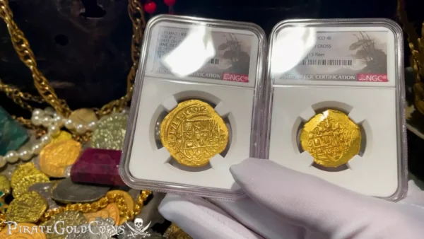 MEXICO 1714 8 ESCUDOS NGC UNC 1715 FLEET PIRATE GOLD SHIPWRECK COINS TREASURE - Image 2