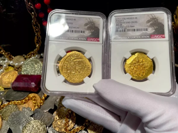 MEXICO 1714 8 ESCUDOS NGC UNC 1715 FLEET PIRATE GOLD SHIPWRECK COINS TREASURE - Image 5