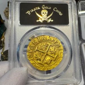 PERU 8 ESCUDOS 1707 "FULL CROWN" PCGS 58 PIRATE GOLD COINS DOUBLOON TREASURE