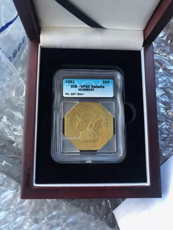 1851 $50 Humbert 887 Thous California Gold ICG VF 30 DETAILS--REAL 49ER  HISTORY - Image 2