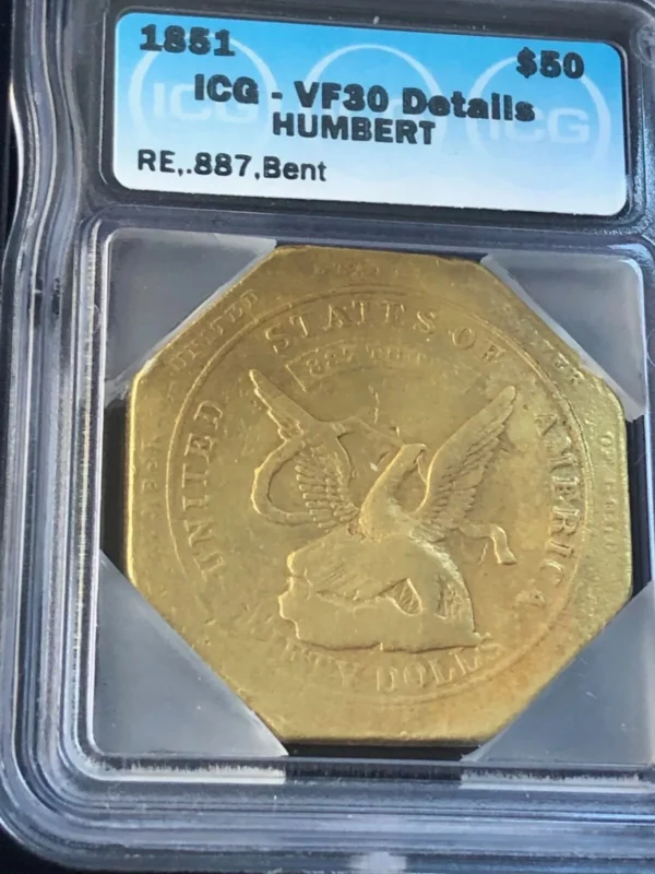 1851 $50 Humbert 887 Thous California Gold ICG VF 30 DETAILS--REAL 49ER  HISTORY - Image 3