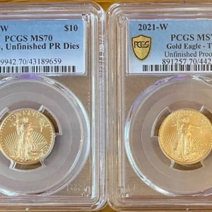 (2) coins-1999w Unfinished Proof Die, 2021w Unfinished proof die BOTH PCGS MS70