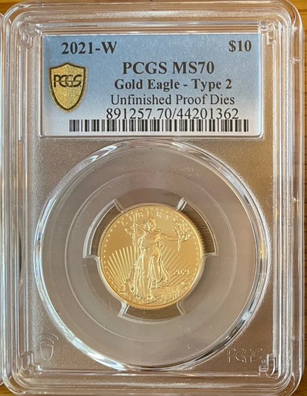 (2) coins-1999w Unfinished Proof Die, 2021w Unfinished proof die BOTH PCGS MS70 - Image 3