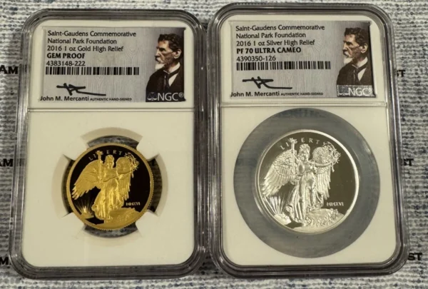 Rare 2016 Saint Gaudens Winged Liberty Gold & Silver High Relief incl orig COA