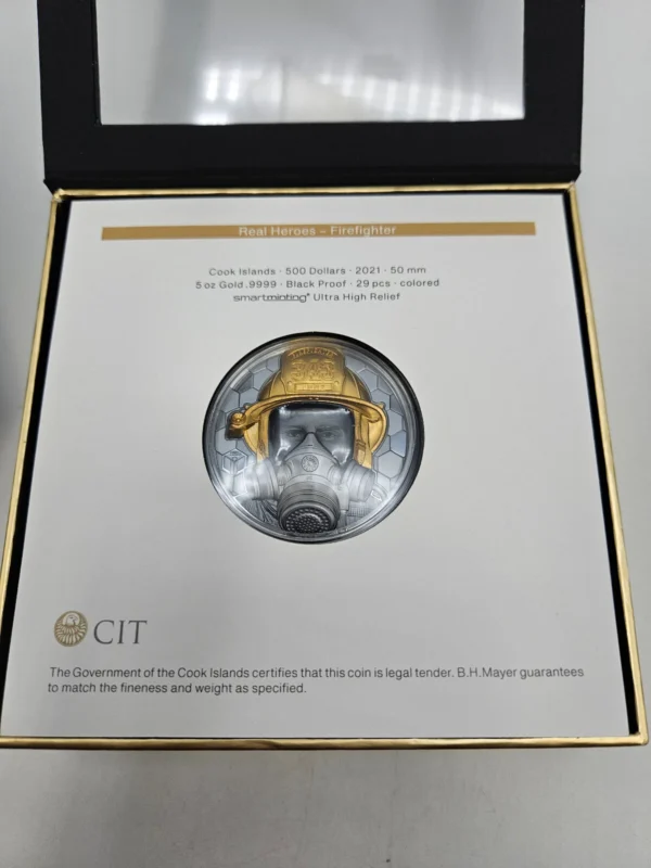 ???? 2021 $500 Cook Islands 5 oz .9999 Gold High Relief Proof FIREFIGHTER 29 MINTD - Image 4