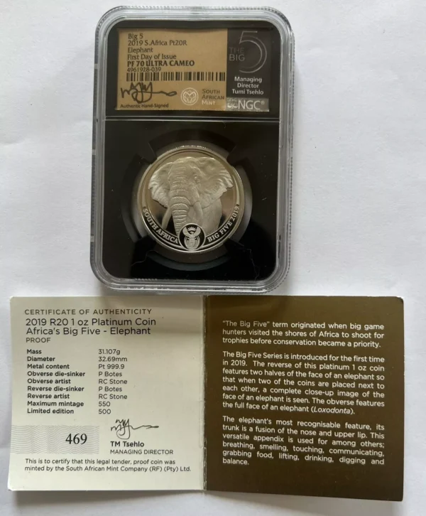 Set of three  1 OZ  /Platinum coins from South African Mint PF70UC signed . - Image 4