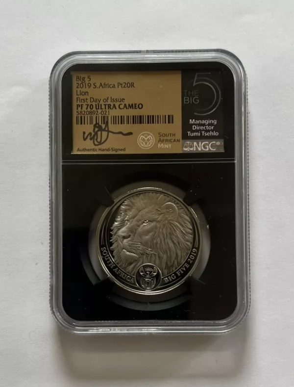 Set of three  1 OZ  /Platinum coins from South African Mint PF70UC signed . - Image 5