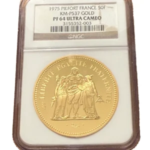 France 1975 Gold 3 oz 50 Francs Piefort NGC PF64UC Mintage - 74