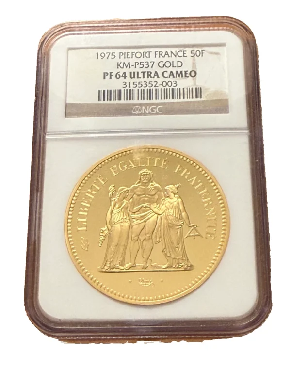 France 1975 Gold 3 oz 50 Francs Piefort NGC PF64UC Mintage - 74