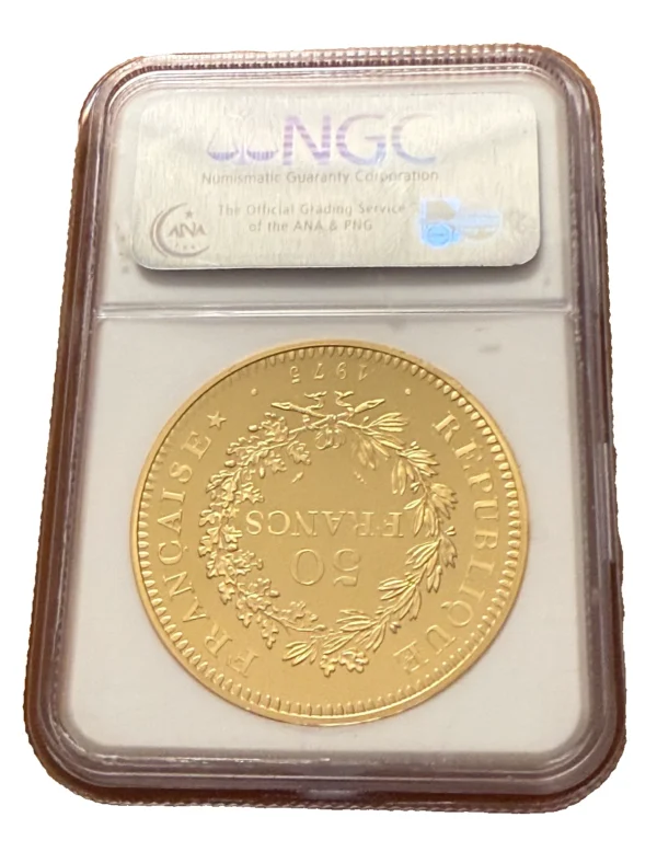 France 1975 Gold 3 oz 50 Francs Piefort NGC PF64UC Mintage - 74 - Image 2