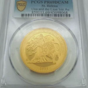Una and the Lion 1oz Gold Coin 2021 PCGS PR69 - 24K .9999 St. Helena 200 Mintage