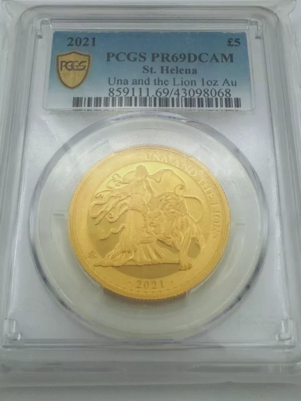 Una and the Lion 1oz Gold Coin 2021 PCGS PR69 - 24K .9999 St. Helena 200 Mintage