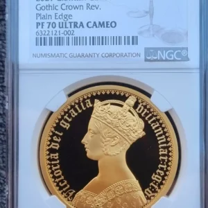 PLAIN EDGE GOTHIC CROWN PORTRAIT 2021 UK 2oz GOLD PROOF