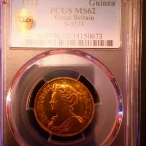 1713 Queen Anne Great Britain London Gold Full Guinea PCGS MS62 Museum Quality