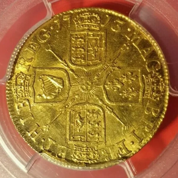 1713 Queen Anne Great Britain London Gold Full Guinea PCGS MS62 Museum Quality - Image 3