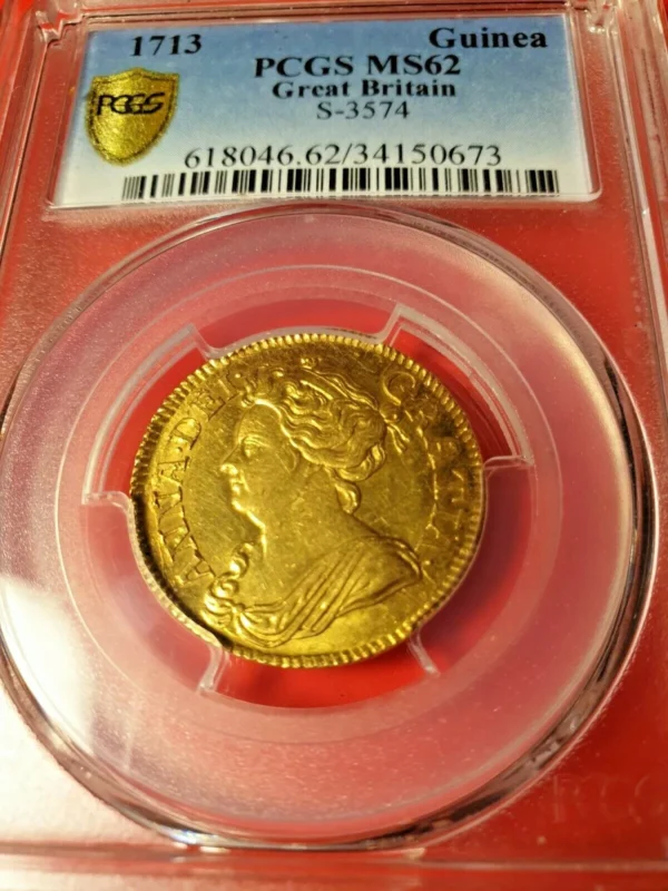 1713 Queen Anne Great Britain London Gold Full Guinea PCGS MS62 Museum Quality - Image 5