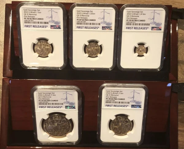 2022 King Charles III  Memorial Gold Proof  5 Sovereign Set.  NGC certified .