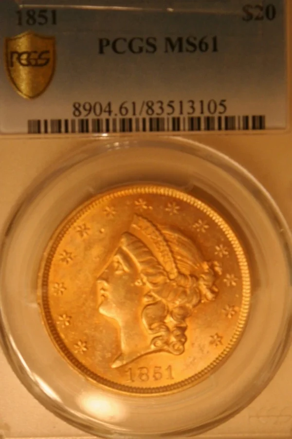 1851 $20 GOLD DOUBLE EAGLE PCGS SECURE MS-61 EXTREMELY NICE EYE APPEAL FOR MS-61 - Image 5