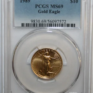 quantity 3 1989 $10 1/4 oz American Gold Eagle PCGS MS 69 and 2 '88 $10 1/4 MS69