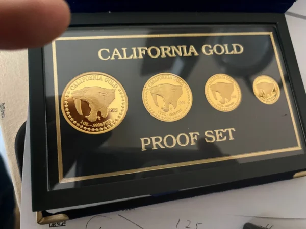 (3) 1.85 OZ California Gold Proof Sets 1990-92 Bear Whale Cat 1, 1/2, 1/4, 1/10