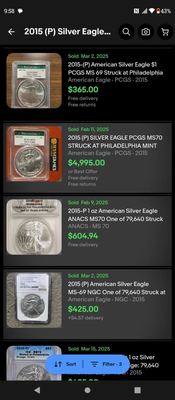 Ultra Rare 2015 (P) American Silver Eagles Sealed Mint (Monster) Box 500 79,640 - Image 7