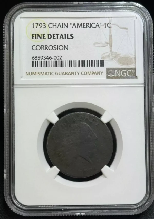 1793 Flowing Hair Chain Large Cent "AMERICA" NGC Fine, Nice Tough Date