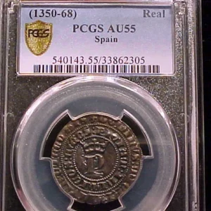 1350-68 Spanish Real Peter I,  PCGS graded AU55, Best Known Grade, Top Pop