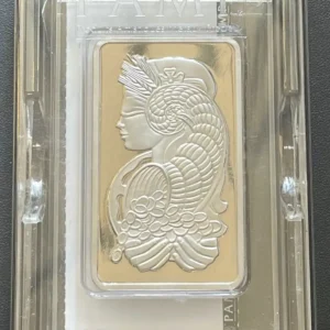 Lady Fortuna 5ozt Pamp Suisse Platinum Bar .9999 Fine, Plastic Case & Assay Card