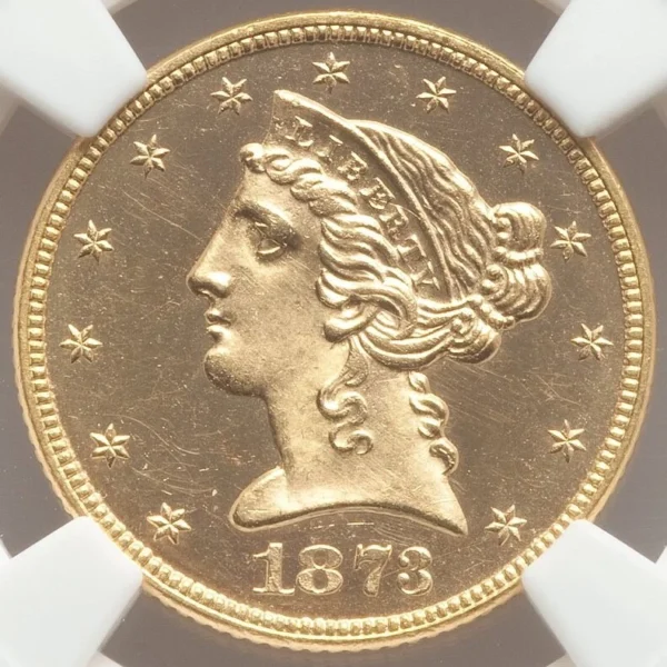 UNIQUE NGC SPECIMEN 64 $5 1873 Closed 3 Experimental Finish - Image 3