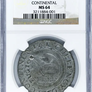 1776 CURRENCY, PEWTER $1 NGC MS 64