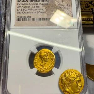 ROMAN IMPERATORIAL "OCTAVIAN" JULIUS CAESAR 43 AD AUREUS NGC F ANCIENT AUGUSTUS