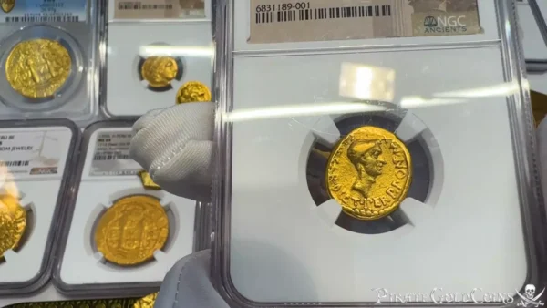 ROMAN IMPERATORIAL "OCTAVIAN" JULIUS CAESAR 43 AD AUREUS NGC F ANCIENT AUGUSTUS - Image 2