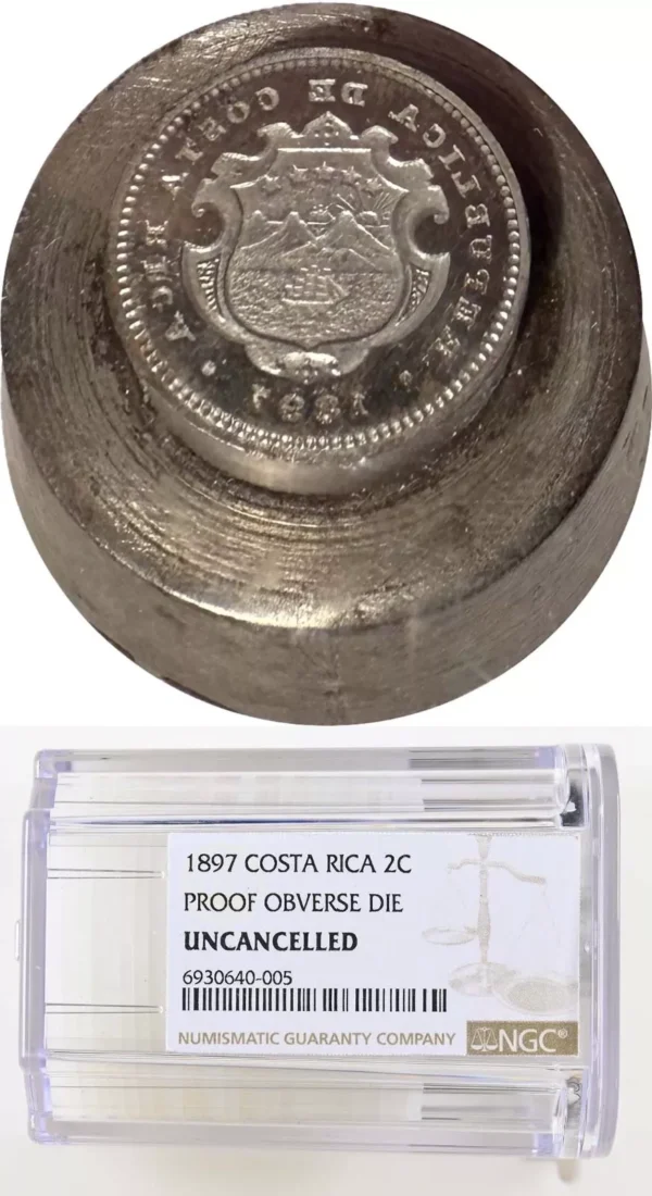 UNIQUE Uncancelled Obv Die Philadelphia Mint Costa Rica Proof Gold 2 Colones NGC