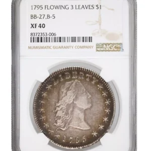 1795 3 Leaves B-5 BB-27 Flowing Hair Silver Dollar $1 NGC XF 40
