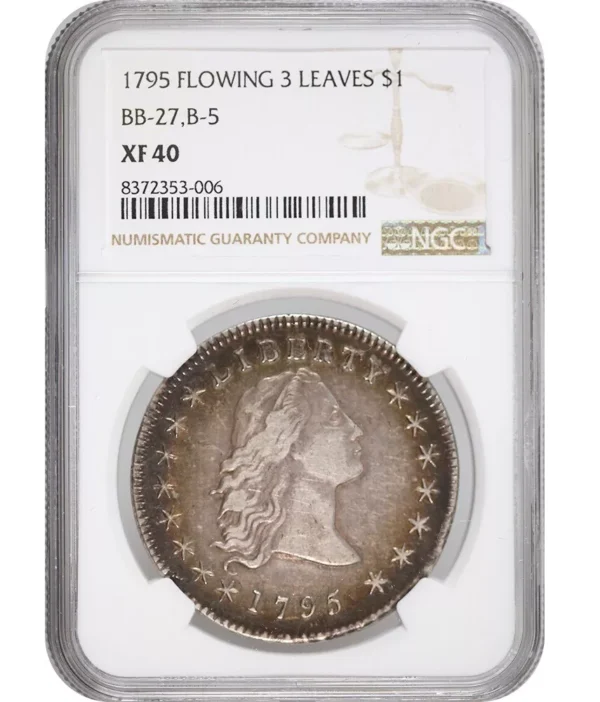 1795 3 Leaves B-5 BB-27 Flowing Hair Silver Dollar $1 NGC XF 40