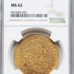 1752 8 Escudos MS 62 Peru Gold Coin - Rare Spain Colonial Treasure