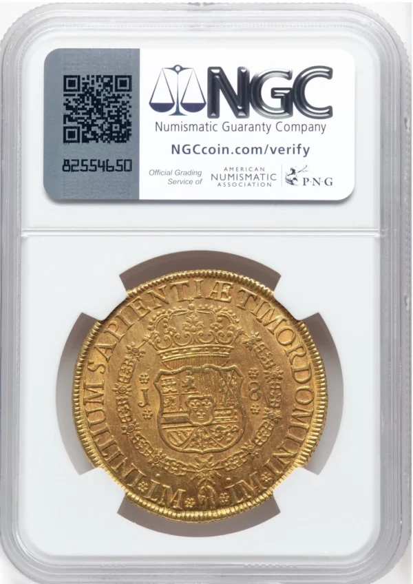 1752 8 Escudos MS 62 Peru Gold Coin - Rare Spain Colonial Treasure - Image 2