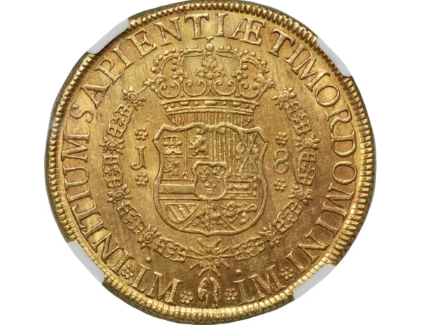 1752 8 Escudos MS 62 Peru Gold Coin - Rare Spain Colonial Treasure - Image 4